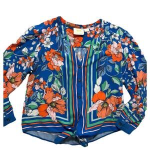 Maeve By Anthropologie Women’s 2 floral Elan Scarf Printed Mixed Media Blouse ￼